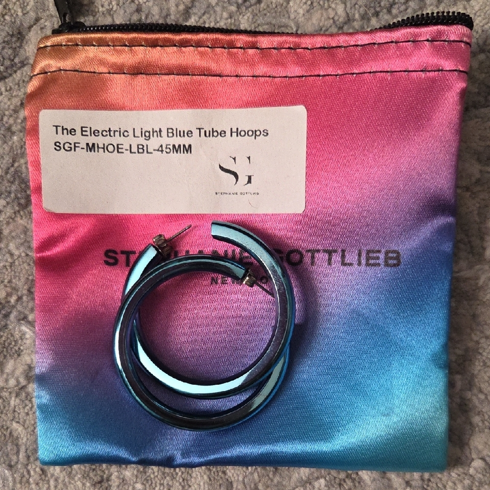 Stephanie Gottlieb Electric Light Blue Tube Hoops